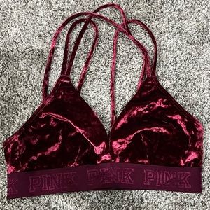Victoria's Secret‎ PINK Burgundy Crushed Velvet Cage Back Bralette Small